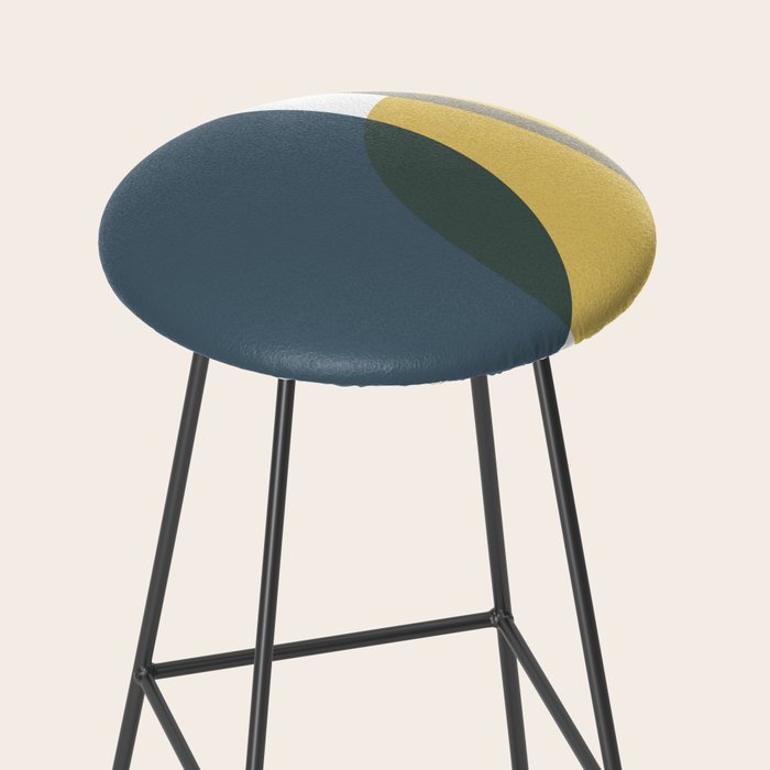 Geometric Abstraction 3 in Mustard, Navy, Gray, and White Stool Gallery Image 2