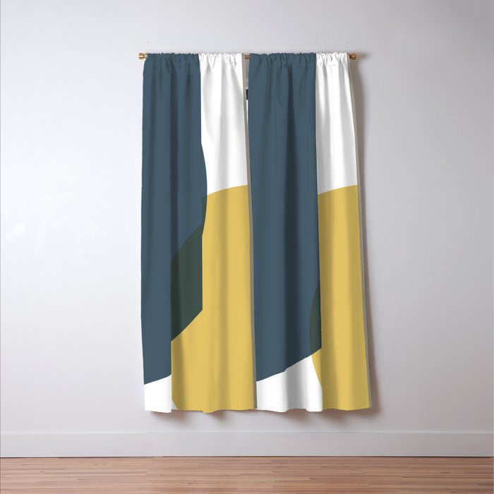 Geometric Abstraction 3 in Mustard, Navy, Gray, and White Window Curtain Gallery Image 3