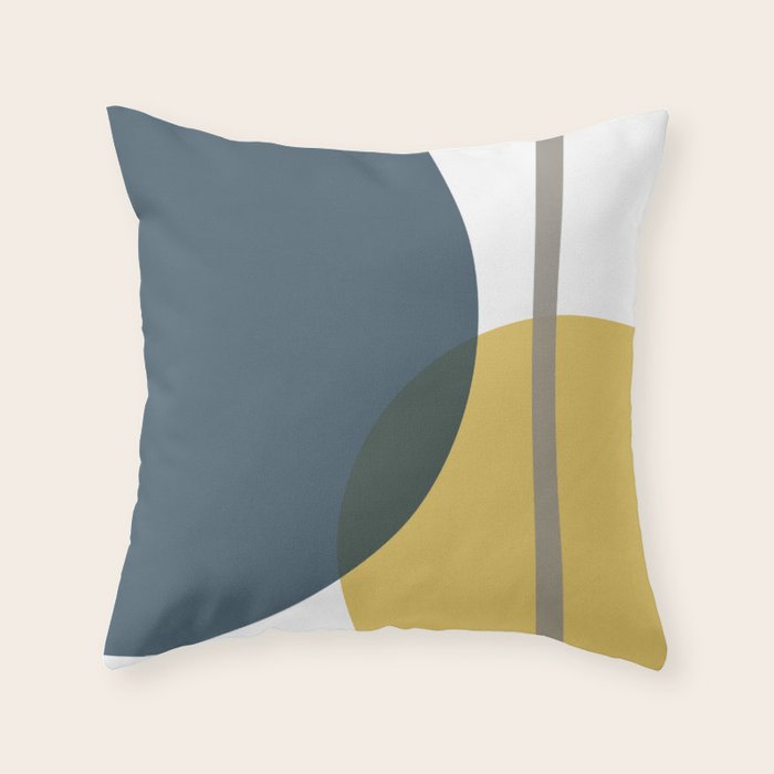 Geometric Abstraction 3 in Mustard, Navy, Gray, and White Throw Pillow Gallery Image 6