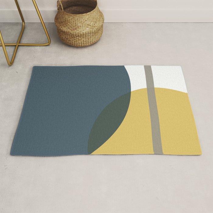 Geometric Abstraction 3 in Mustard, Navy, Gray, and White Rug Gallery Image 1