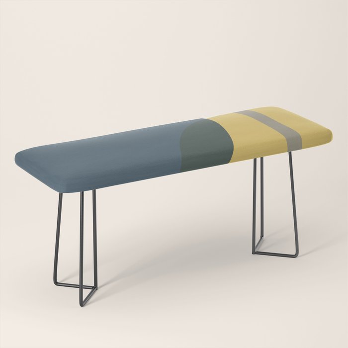 Geometric Abstraction 3 in Mustard, Navy, Gray, and White Bench Gallery Image 1