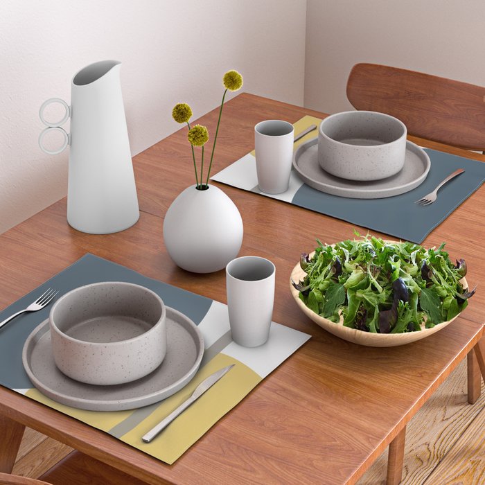 Geometric Abstraction 3 in Mustard, Navy, Gray, and White Placemat Gallery Image 2