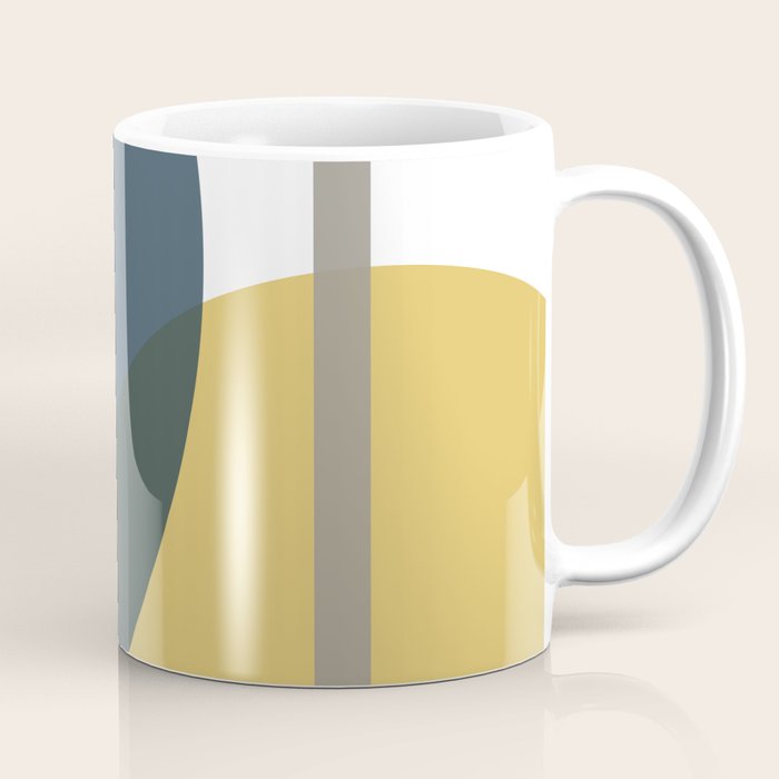 Geometric Abstraction 3 in Mustard, Navy, Gray, and White Coffee Mug Gallery Image 1