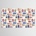 Vintage canned sardines // white background peacock teal and mandy red cans  Tablecloth Gallery Image 2