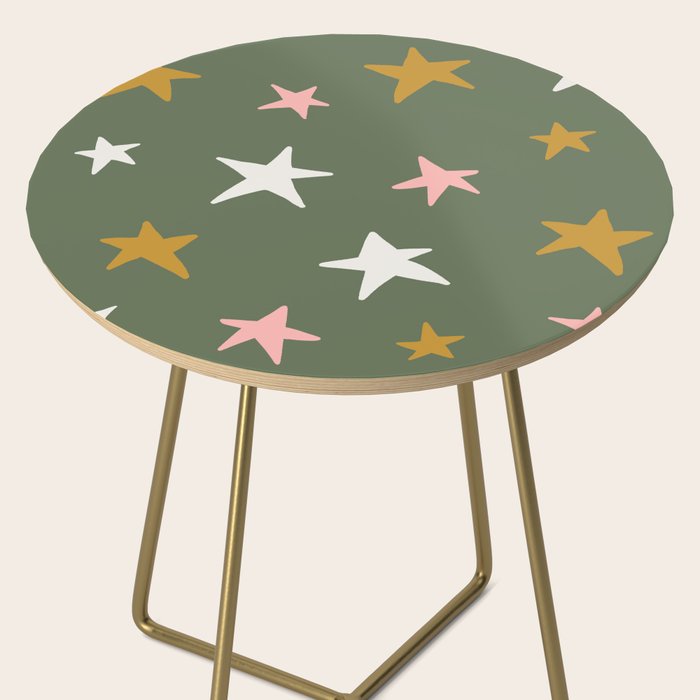 Stars Gold Cream Pink On Muted Green Side Table Gallery Image 2