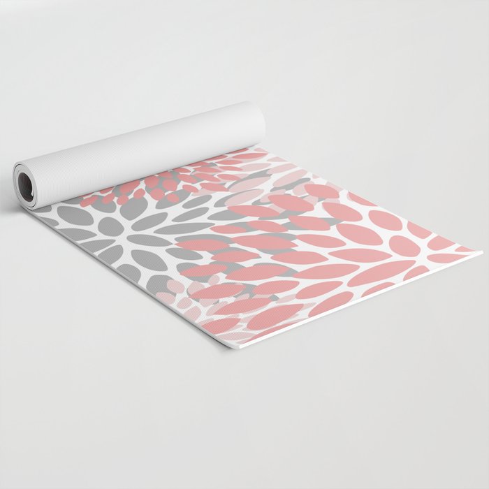 Floral Pattern, Coral Pink and Gray Yoga Mat Gallery Image 2