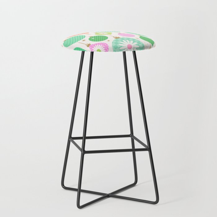 Happy Holidays Retro Ornaments - Pink & Green Stool Gallery Image 1