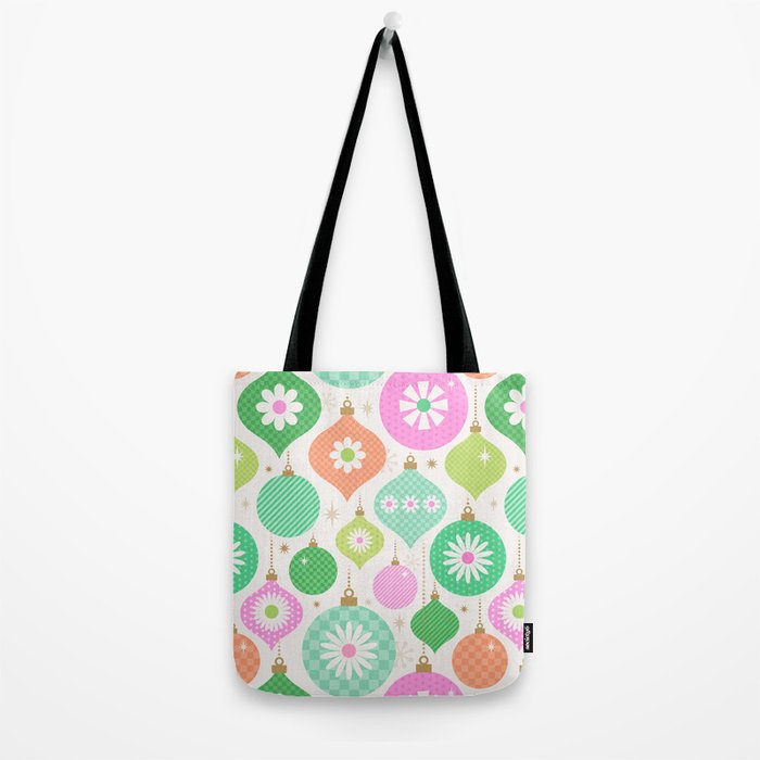 Happy Holidays Retro Ornaments - Pink & Green Tote Bag Gallery Image 2