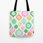 Happy Holidays Retro Ornaments - Pink & Green Tote Bag Gallery Image 1