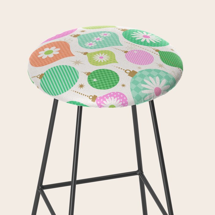 Happy Holidays Retro Ornaments - Pink & Green Stool Gallery Image 2