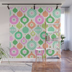 Happy Holidays Retro Ornaments - Pink & Green Wall Mural Gallery Image 1