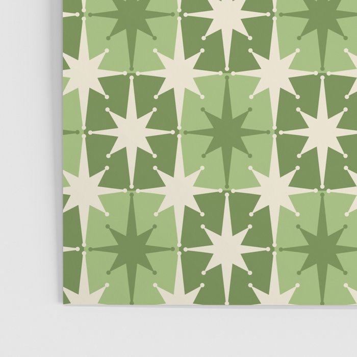 Mid Century Modern Atomic Stars Retro Checkered Starburst Pattern in Sage Olive Green Poster Gallery Image 3