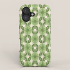Mid Century Modern Atomic Stars Retro Checkered Starburst Pattern in Sage Olive Green iPhone Case Gallery Image 1