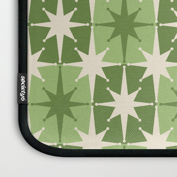 Mid Century Modern Atomic Stars Retro Checkered Starburst Pattern in Sage Olive Green Laptop Sleeve Gallery Image 3