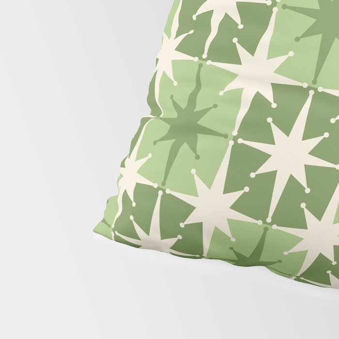 Mid Century Modern Atomic Stars Retro Checkered Starburst Pattern in Sage Olive Green Pillow Sham Gallery Image 4