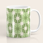 Mid Century Modern Atomic Stars Retro Checkered Starburst Pattern in Sage Olive Green Coffee Mug Gallery Image 1