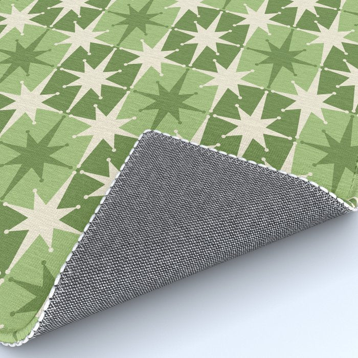 Mid Century Modern Atomic Stars Retro Checkered Starburst Pattern in Sage Olive Green Rug Gallery Image 4