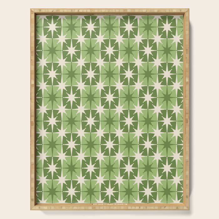 Mid Century Modern Atomic Stars Retro Checkered Starburst Pattern in Sage Olive Green Serving Tray Gallery Image 1