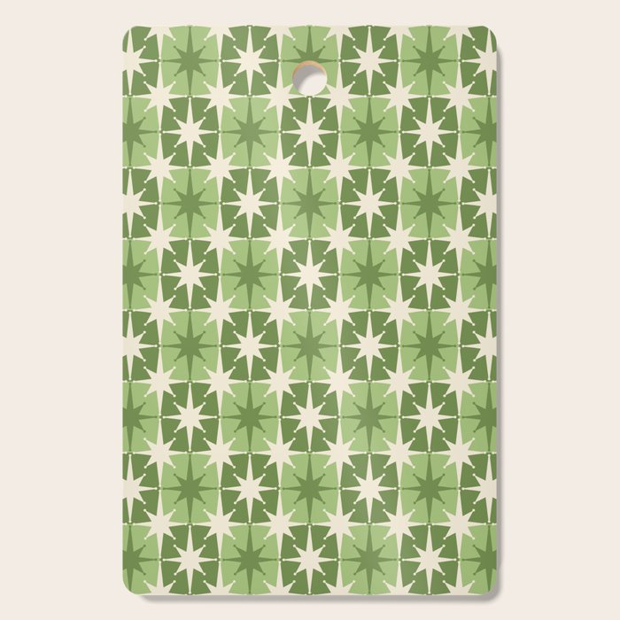 Mid Century Modern Atomic Stars Retro Checkered Starburst Pattern in Sage Olive Green Cutting Board Gallery Image 1