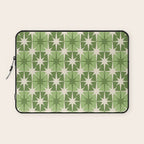 Mid Century Modern Atomic Stars Retro Checkered Starburst Pattern in Sage Olive Green Laptop Sleeve Gallery Image 1