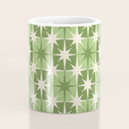 Mid Century Modern Atomic Stars Retro Checkered Starburst Pattern in Sage Olive Green Coffee Mug Gallery Image 4
