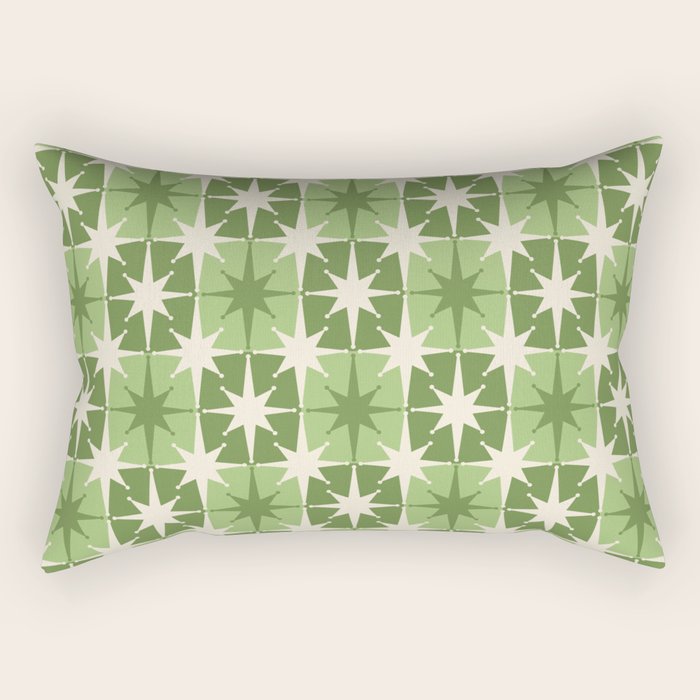 Mid Century Modern Atomic Stars Retro Checkered Starburst Pattern in Sage Olive Green Rectangular Pillow Gallery Image 2