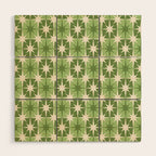 Mid Century Modern Atomic Stars Retro Checkered Starburst Pattern in Sage Olive Green Wood Wall Art Gallery Image 1