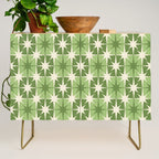 Mid Century Modern Atomic Stars Retro Checkered Starburst Pattern in Sage Olive Green Credenza Gallery Image 1