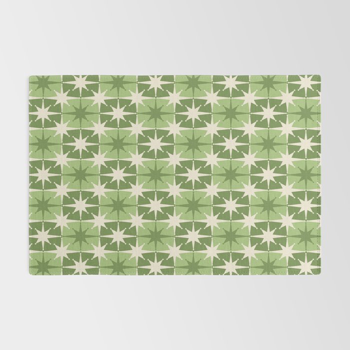 Mid Century Modern Atomic Stars Retro Checkered Starburst Pattern in Sage Olive Green Rug Gallery Image 2