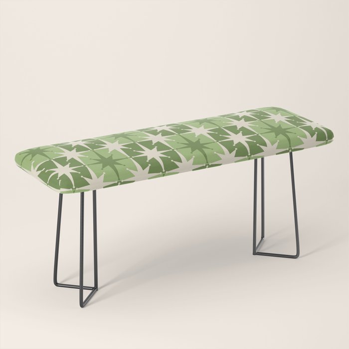 Mid Century Modern Atomic Stars Retro Checkered Starburst Pattern in Sage Olive Green Bench Gallery Image 1