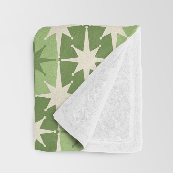 Mid Century Modern Atomic Stars Retro Checkered Starburst Pattern in Sage Olive Green Throw Blanket Gallery Image 3