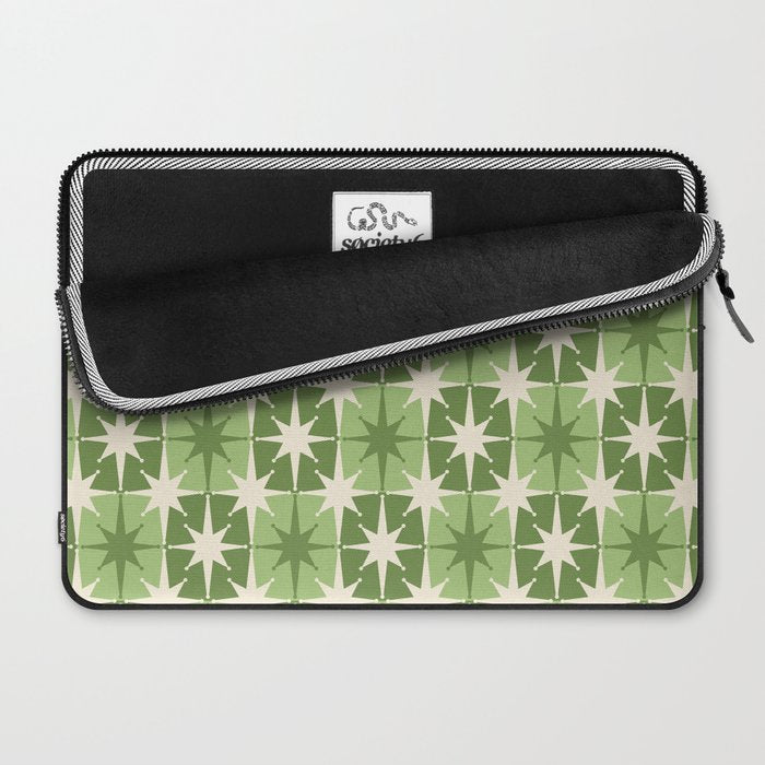 Mid Century Modern Atomic Stars Retro Checkered Starburst Pattern in Sage Olive Green Laptop Sleeve Gallery Image 2