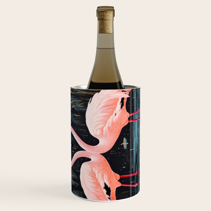 Pink Flamingos Pair In The Teal Rain Wine Chiller Gallery Image 1
