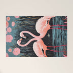 Pink Flamingos Pair In The Teal Rain Welcome Mat Gallery Image 1