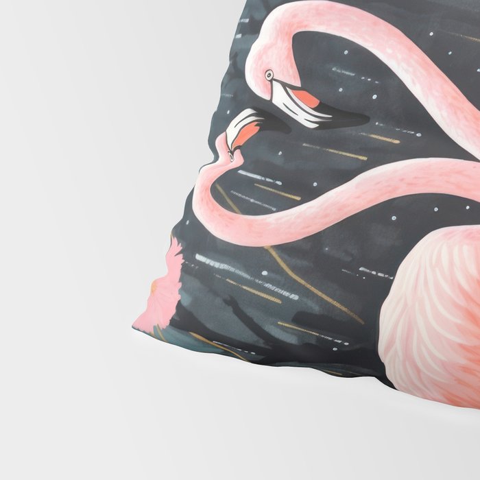 Pink Flamingos Pair In The Teal Rain Pillow Sham Gallery Image 4