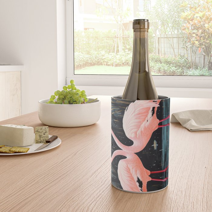 Pink Flamingos Pair In The Teal Rain Wine Chiller Gallery Image 4