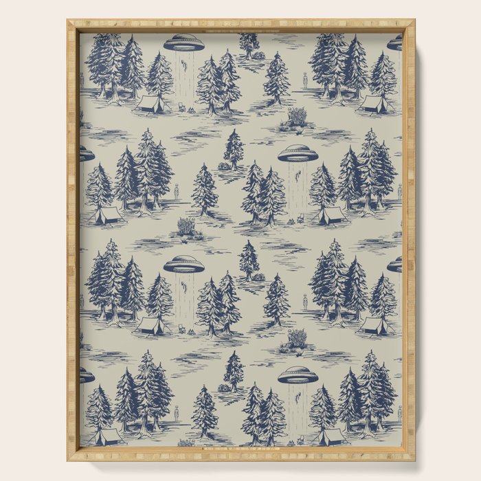 Alien Abduction Toile De Jouy Pattern in Blue Serving Tray Gallery Image 1