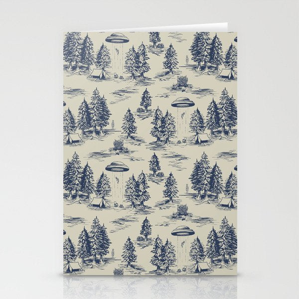 Alien Abduction Toile De Jouy Pattern in Blue Stationery Card Gallery Image 2