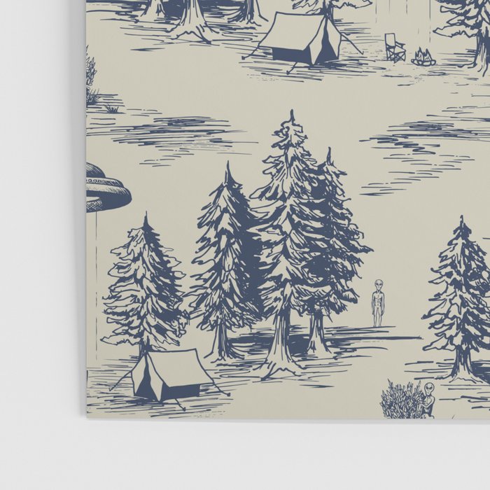 Alien Abduction Toile De Jouy Pattern in Blue Poster Gallery Image 3