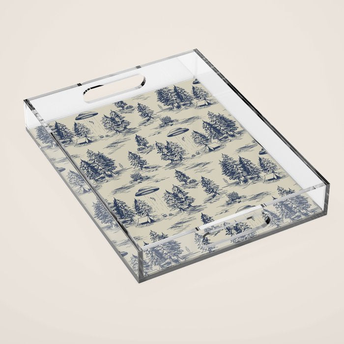 Alien Abduction Toile De Jouy Pattern in Blue Acrylic Tray Gallery Image 1