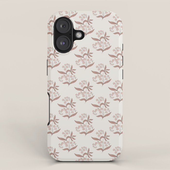 Block Print Line Art Floral - Pink Brown iPhone Case Gallery Image 1