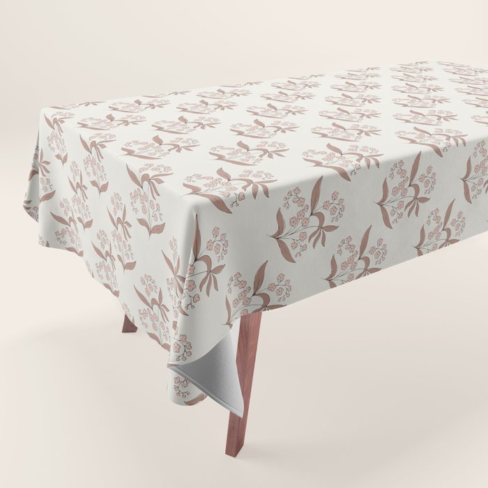 Block Print Line Art Floral - Pink Brown Tablecloth Gallery Image 1