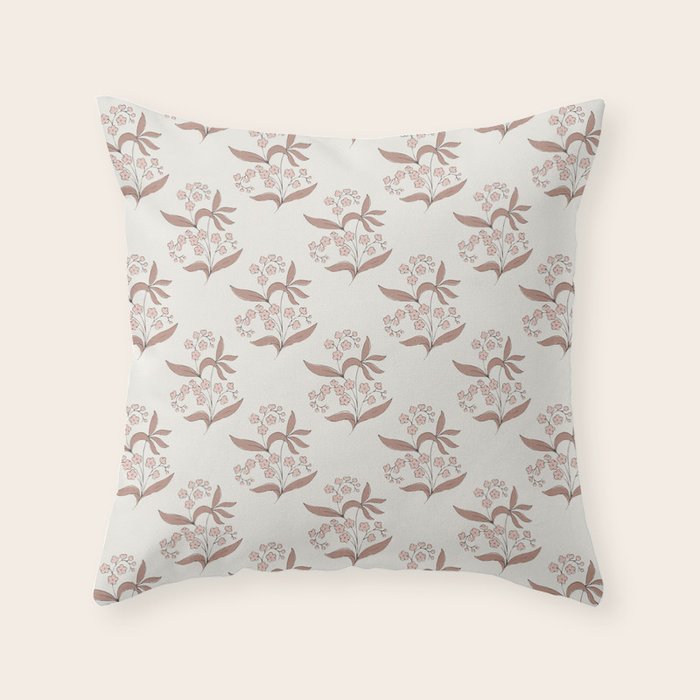 Block Print Line Art Floral - Pink Brown Throw Pillow Gallery Image 6