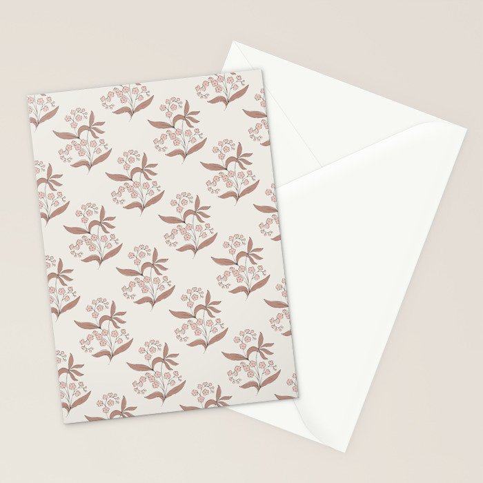 Block Print Line Art Floral - Pink Brown Stationery Card Gallery Image 2