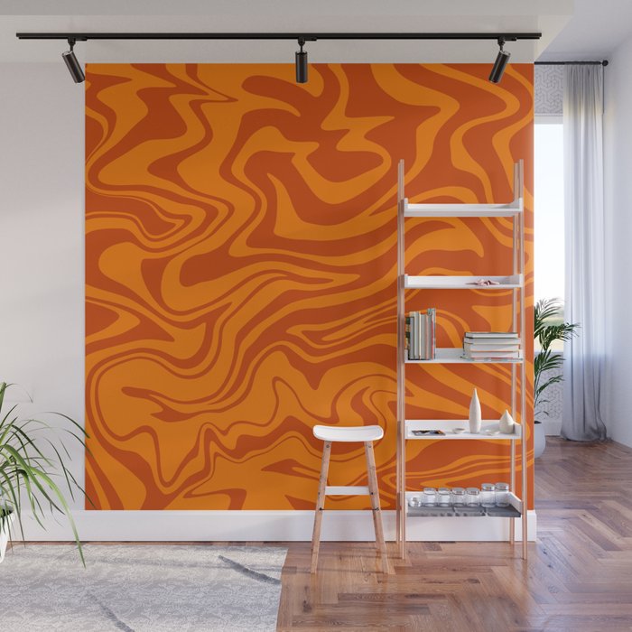 Retro Liquid Swirl, Melting Orange Tiger Wall Mural Gallery Image 1