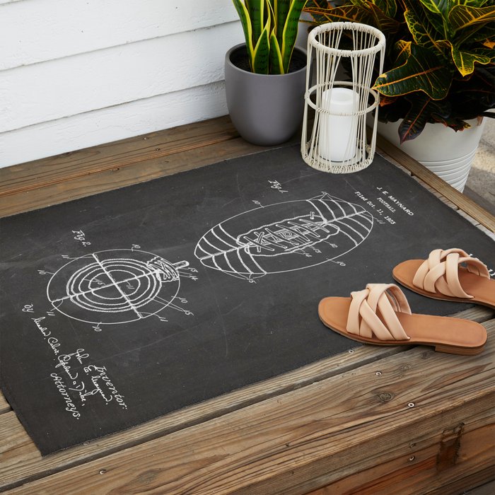 American Football Patent - Football Art - Black Chalkboard Outdoor Rug Gallery Image 2
