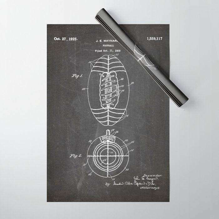 American Football Patent - Football Art - Black Chalkboard Wrapping Paper Gallery Image 1
