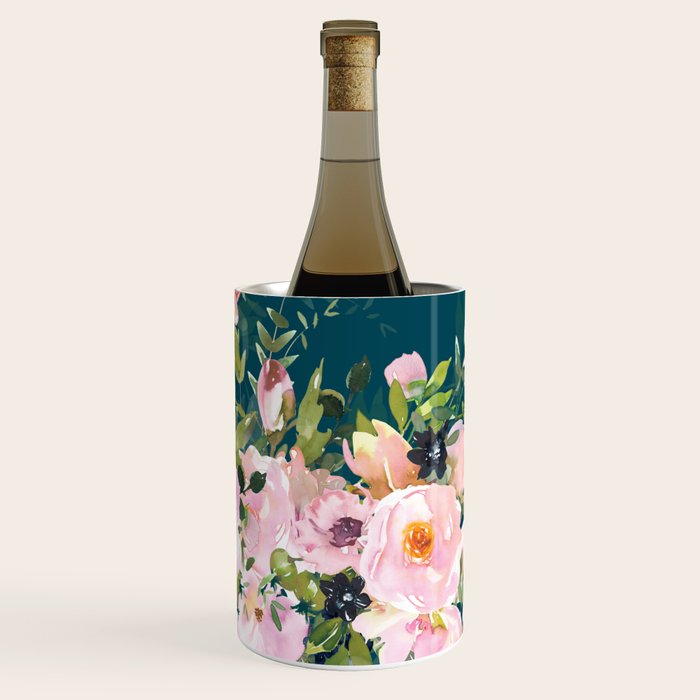 Floral Watercolor Roses, Teal and Pink, Vintage Wine Chiller Gallery Image 2