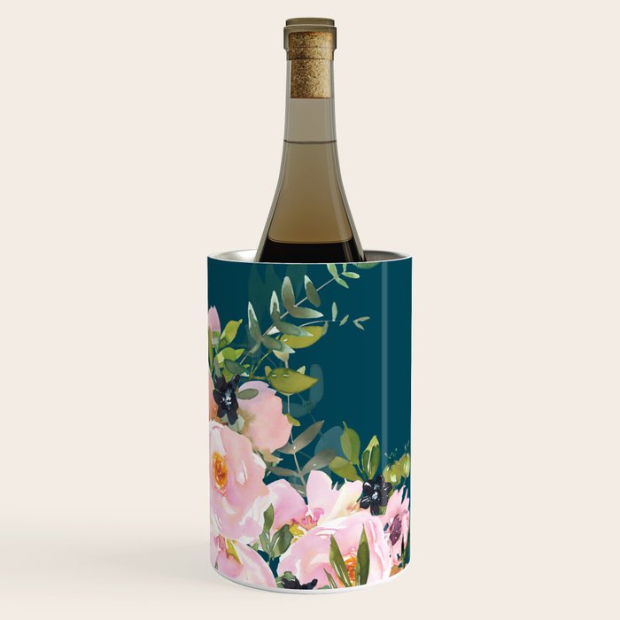 Floral Watercolor Roses, Teal and Pink, Vintage Wine Chiller Gallery Image 1