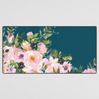 Floral Watercolor Roses, Teal and Pink, Vintage Desk Mat Gallery Image 3